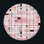 Retro Pink Grid and Starburst Round Magnet<br><div class="desc">This Retro Pink Grid and Starbursts Round Magnet is where vintage style meets modern day. It features a light pink background with kitschy, off kilter squares and rectangles in dove grey and three shades of pink. The whimsical blocks of colour are overlayed and worked into some of the grid intersections....</div>
