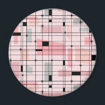 Retro Pink Grid and Starburst Round Magnet<br><div class="desc">This Retro Pink Grid and Starbursts Round Magnet is where vintage style meets modern day. It features a light pink background with kitschy, off kilter squares and rectangles in dove grey and three shades of pink. The whimsical blocks of colour are overlayed and worked into some of the grid intersections....</div>