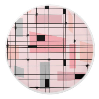 Retro Pink Grid and Starbursts Ceramic Knob
