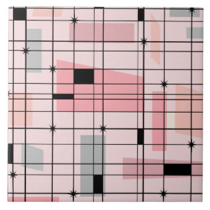 Retro Pink Grid and Starbursts Ceramic Tile