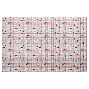 Retro Pink Grid and Starbursts Cotton Fabric