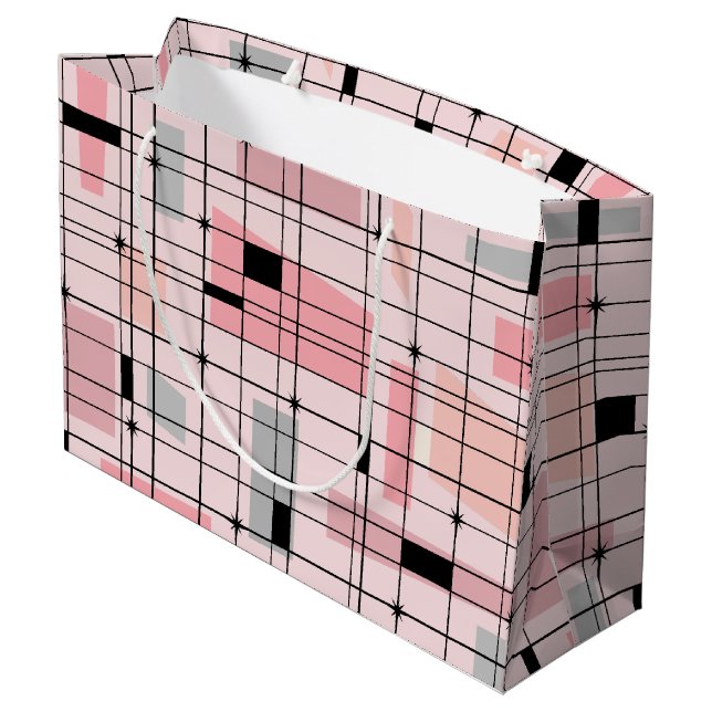 Retro Pink Grid and Starbursts Gift Bag (Back Angled)