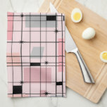Retro Pink Grid and Starbursts Kitchen Towel<br><div class="desc">This Retro Pink Grid and Starbursts Kitchen Towel is where vintage style meets modern day. It features a light pink background with kitschy, off kilter squares and rectangles in dove grey and three shades of pink. The whimsical blocks of colour are overlayed and worked into some of the grid intersections....</div>