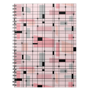 Retro Pink Grid and Starbursts Notebook