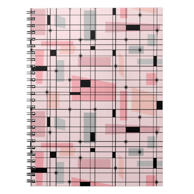 Retro Pink Grid and Starbursts Notebook (Front)