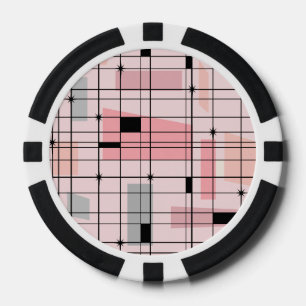 Retro Pink Grid and Starbursts Poker Chips