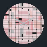 Retro Pink Grid and Starbursts Round Wall Clock<br><div class="desc">This Retro Pink Grid and Starbursts Round Wall Clock is where vintage style meets modern day. It features a light pink background with kitschy, off kilter squares and rectangles in dove grey and three shades of pink. The whimsical blocks of colour are overlayed and worked into some of the grid...</div>