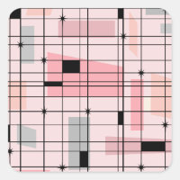 Retro Pink Grid and Starbursts Square Stickers