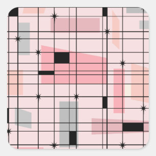 Retro Pink Grid and Starbursts Square Stickers