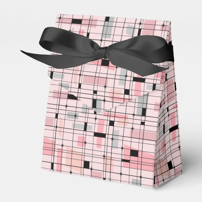 Retro Pink Grid and Starbursts Tent Favour Box (Front Side)