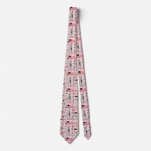 Retro Pink Grid and Starbursts Tie