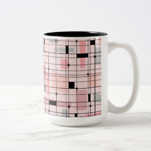 Retro Pink Grid and Starbursts Two Tone Coffee Mug