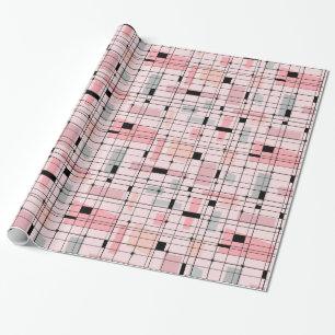 Retro Pink Grid and Starbursts Wrapping Paper