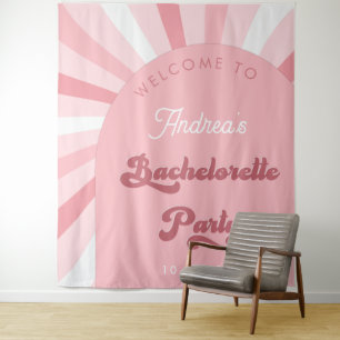 Retro Pink Groovy Bachelorette Party Backdrop Tapestry