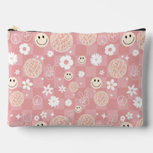 Retro Pink Groovy Chequered Hippie Pattern Accessory Pouch