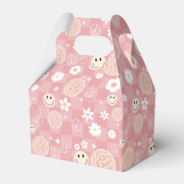 Retro Pink Groovy Chequered Hippie Pattern Favour Box (Front Side)