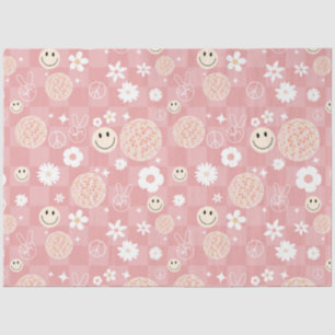 Retro Pink Groovy Chequered Hippie Pattern Tissue Paper