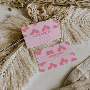 Retro Pink Groovy Floral Boho Girly Unique 70s Business Card