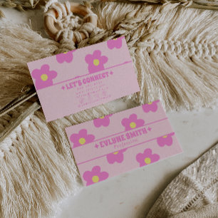 Retro Pink Groovy Floral Boho Girly Unique 70s Business Card