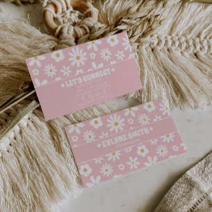 Retro Pink Groovy Floral Boho Girly Unique 70s  Business Card