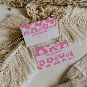Retro Pink Groovy Floral Boho Girly Unique Trendy  Business Card