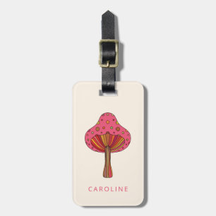 Retro Pink Groovy Mushroom Personalised Name Luggage Tag