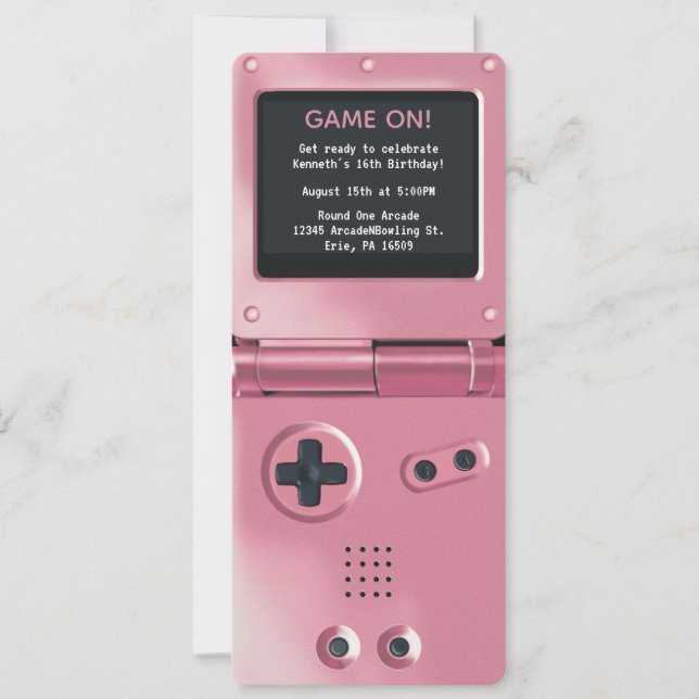 Retro Pink Handheld Gaming Birthday Invitation (Front)