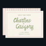 Retro Pink Handwriting Wedding Save the Date Invitation<br><div class="desc">Retro Pink Green  Handwriting Wedding Save the Date</div>