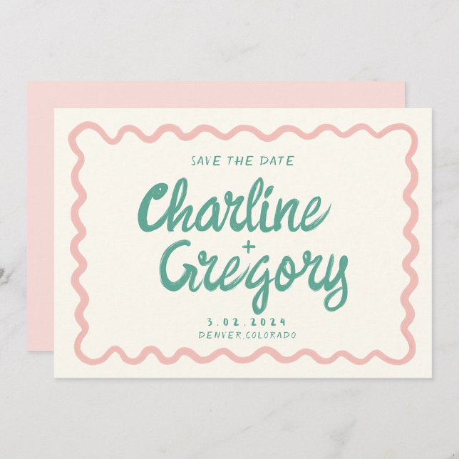 Retro Pink Handwriting Wedding Save the Date Invitation (Creator Uploaded)