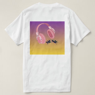 Retro Pink Headphones Music Graphic T-Shirt - Purp