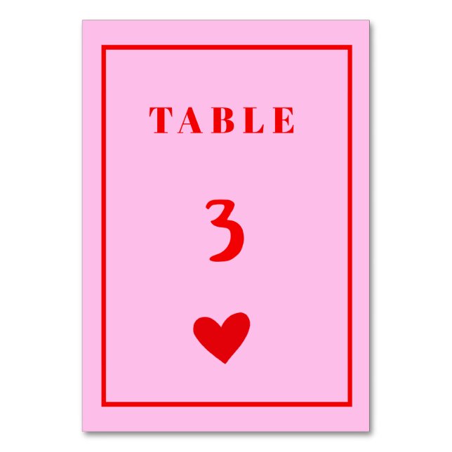 Retro Pink Heart Handwriting Wedding Table Number (Front)