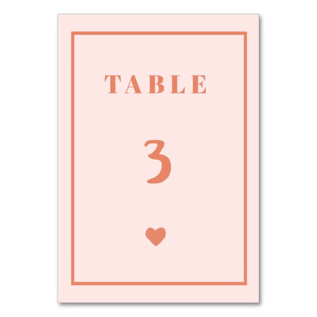 Retro Pink Heart Handwriting Wedding Table Number (Front)