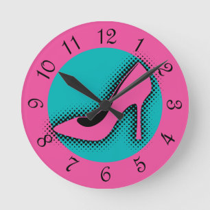 Retro Pink High Heel Shoe Round Clock