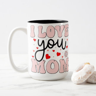 Retro Pink I Love You Mum Mother's Day Hearts Grap Two-Tone Coffee Mug