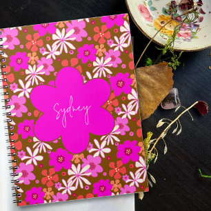 Retro Pink Illustrated Floral Pattern Notebook