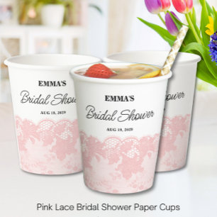 Retro Pink Lace  Bridal Shower  Paper Cups