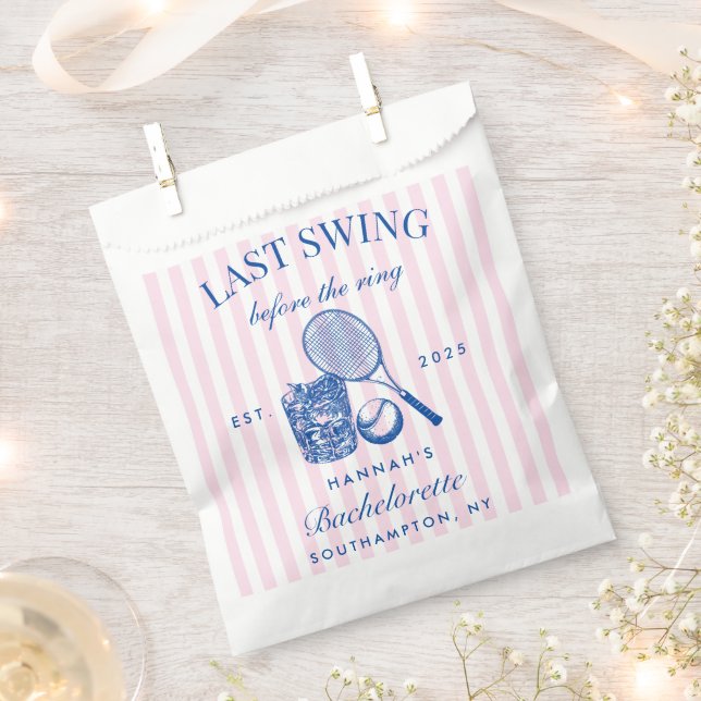 Retro Pink Last Swing Before The Ring Tennis Bach Favour Bags (Clipped)