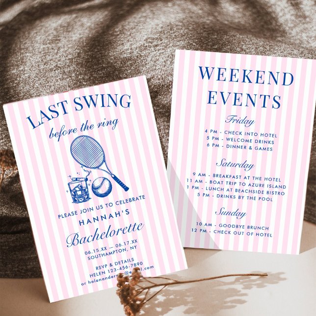 Retro Pink Last Swing Before The Ring Tennis Bach Invitation (Creator Uploaded)