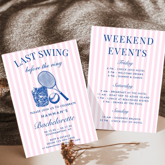 Retro Pink Last Swing Before The Ring Tennis Bach Invitation (Creator Uploaded)