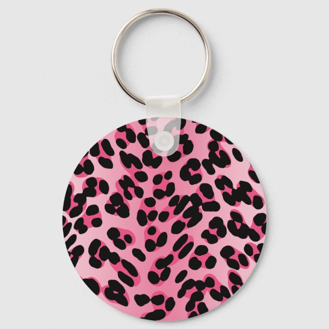 Retro Pink Leopard Print Key Ring (Front)
