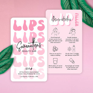 Retro Pink Logo Lip Filler Aftercare Instructions Business Card