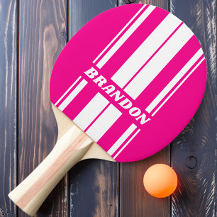 Retro Pink Lollipop Dual Board Stripes with Name Ping Pong Paddle