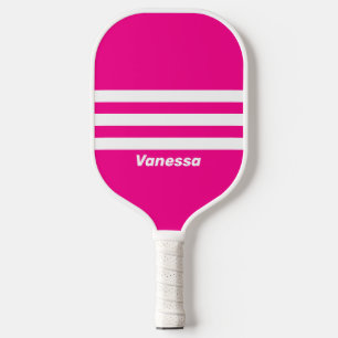 Retro Pink Lollipop Three Across Striping withName Pickleball Paddle