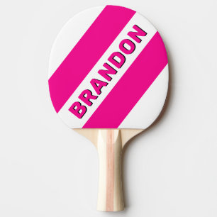Retro Pink Lollipop Three Bold Stripes with Name Ping Pong Paddle