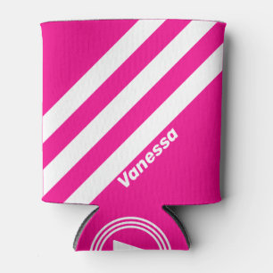 Retro Pink Lollipop Three Stripes with Name Can Cooler