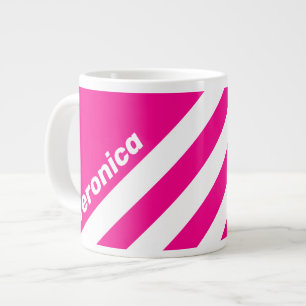 Retro Pink Lollipop Three Stripes with Name Large Coffee Mug