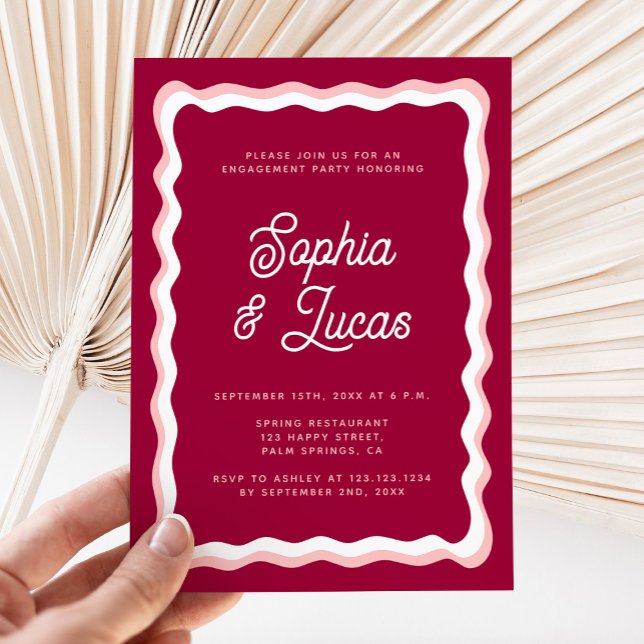 Retro Pink Magenta Fuchsia Chic Engagement Party   Invitation (Creator Uploaded)