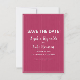 Retro Pink Magenta Pinstripe Save the Date Card
