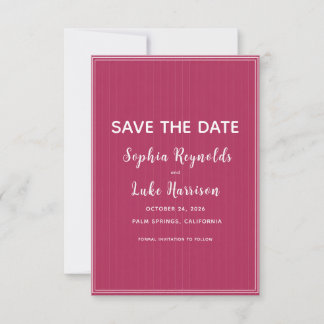 Retro Pink Magenta Pinstripe Save the Date Card