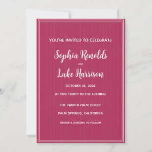 Retro Pink Magenta Pinstripe Wedding Invitation